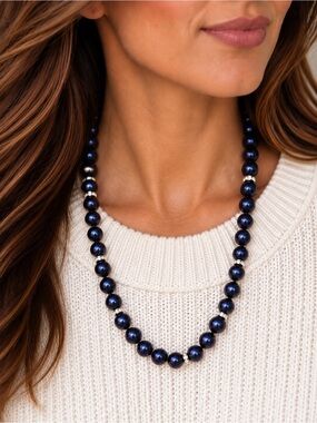 Estate Sterling Silver Dark Blue /Purple Freshwater Pearl Necklace STUNNING